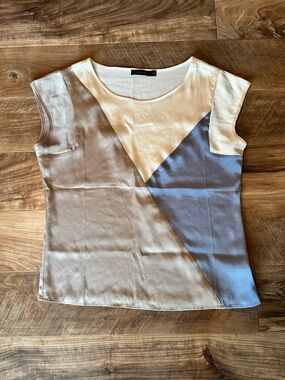 The Limited Cream, Gray, Blue Colorblock Cap-Sleeve Top